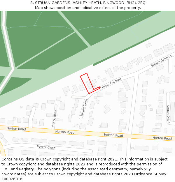 8, STRUAN GARDENS, ASHLEY HEATH, RINGWOOD, BH24 2EQ: Location map and indicative extent of plot