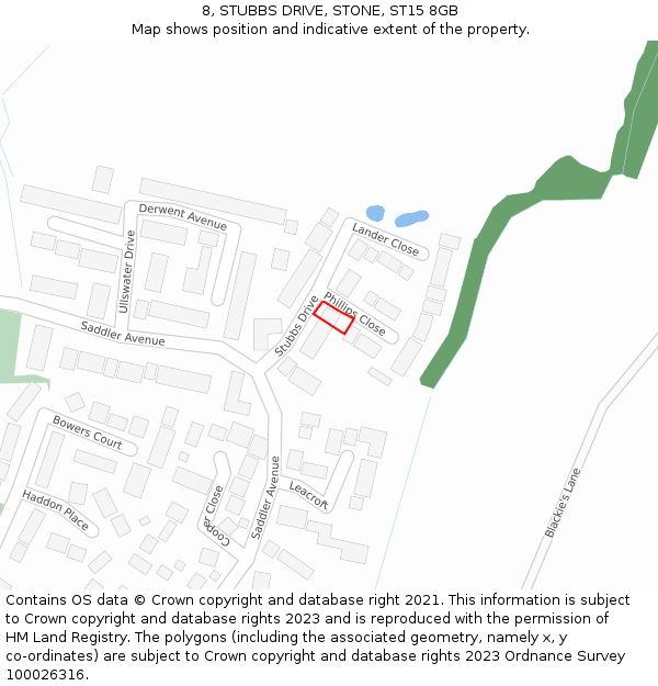 8, STUBBS DRIVE, STONE, ST15 8GB: Location map and indicative extent of plot