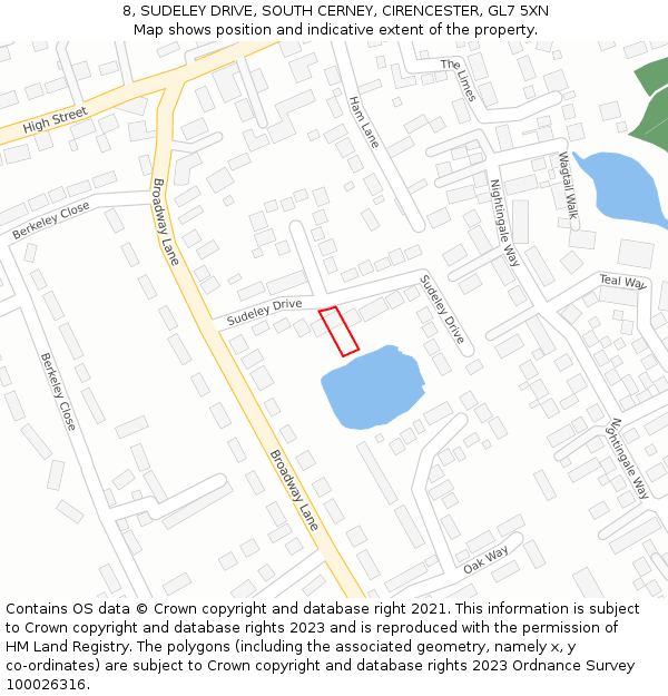 8, SUDELEY DRIVE, SOUTH CERNEY, CIRENCESTER, GL7 5XN: Location map and indicative extent of plot