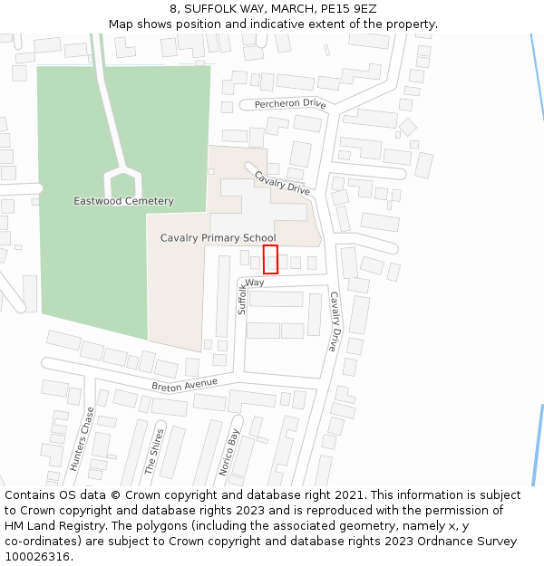 8, SUFFOLK WAY, MARCH, PE15 9EZ: Location map and indicative extent of plot