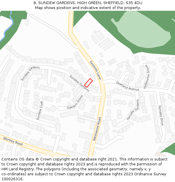 8, SUNDEW GARDENS, HIGH GREEN, SHEFFIELD, S35 4DU: Location map and indicative extent of plot