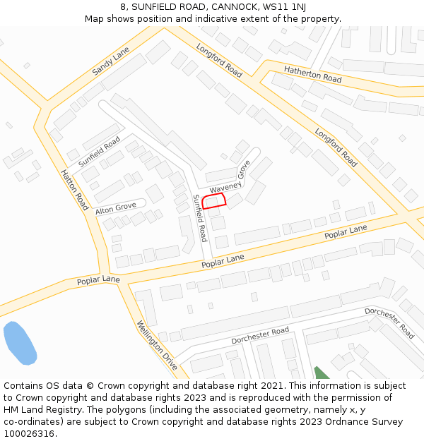 8, SUNFIELD ROAD, CANNOCK, WS11 1NJ: Location map and indicative extent of plot