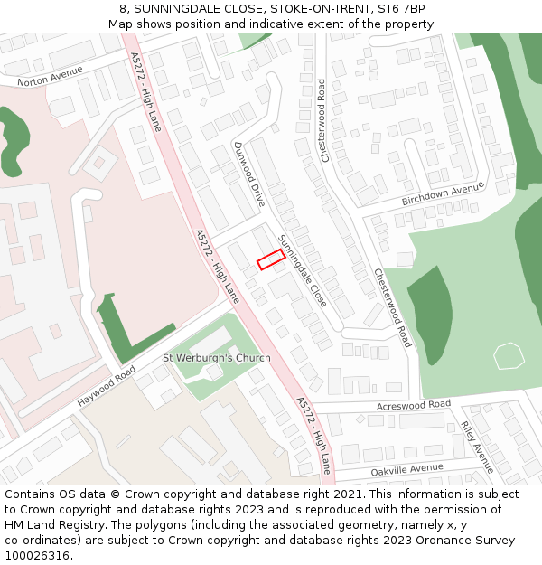 8, SUNNINGDALE CLOSE, STOKE-ON-TRENT, ST6 7BP: Location map and indicative extent of plot
