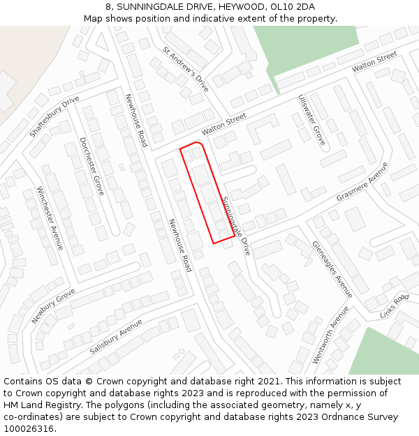 8, SUNNINGDALE DRIVE, HEYWOOD, OL10 2DA: Location map and indicative extent of plot