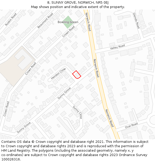 8, SUNNY GROVE, NORWICH, NR5 0EJ: Location map and indicative extent of plot