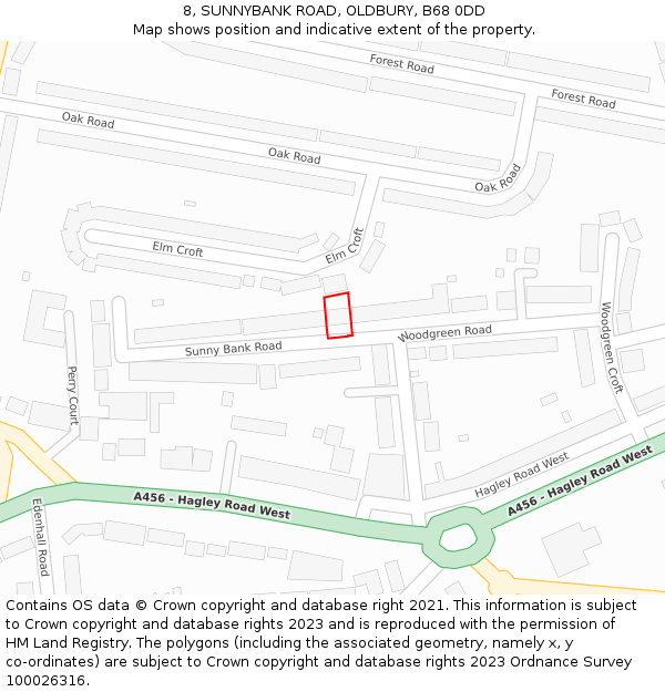 8, SUNNYBANK ROAD, OLDBURY, B68 0DD: Location map and indicative extent of plot