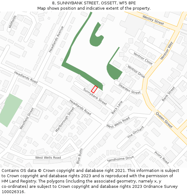 8, SUNNYBANK STREET, OSSETT, WF5 8PE: Location map and indicative extent of plot