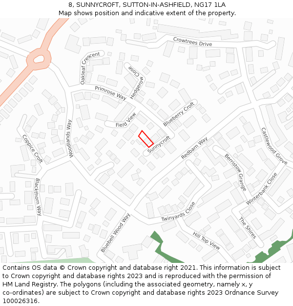 8, SUNNYCROFT, SUTTON-IN-ASHFIELD, NG17 1LA: Location map and indicative extent of plot