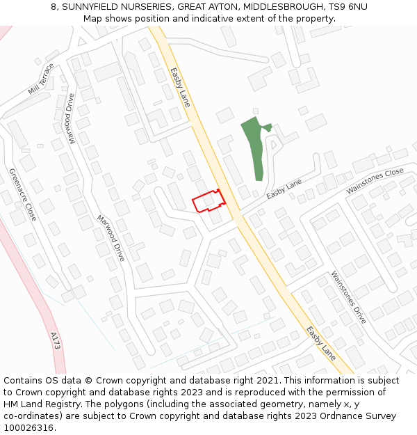 8, SUNNYFIELD NURSERIES, GREAT AYTON, MIDDLESBROUGH, TS9 6NU: Location map and indicative extent of plot