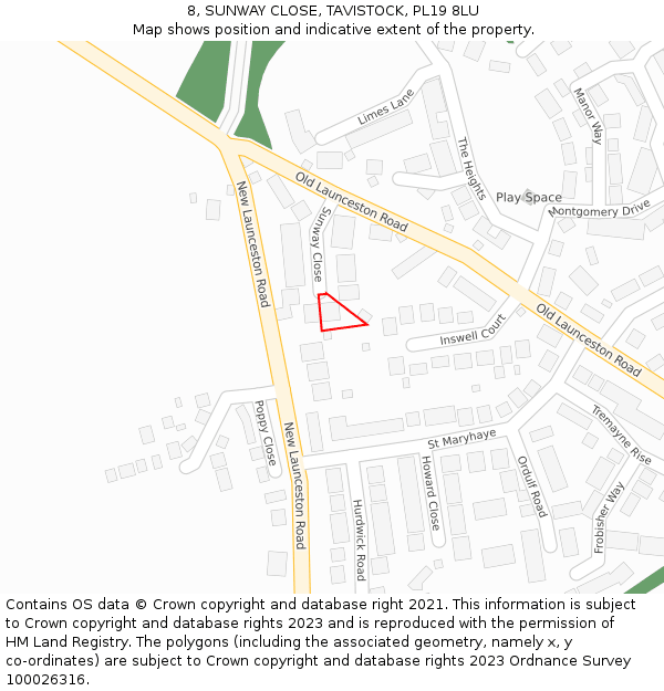 8, SUNWAY CLOSE, TAVISTOCK, PL19 8LU: Location map and indicative extent of plot