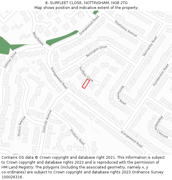 8, SURFLEET CLOSE, NOTTINGHAM, NG8 2TG: Location map and indicative extent of plot