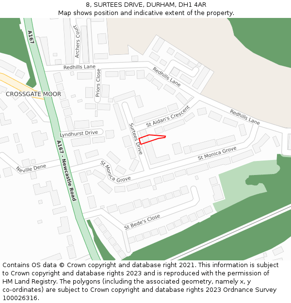 8, SURTEES DRIVE, DURHAM, DH1 4AR: Location map and indicative extent of plot