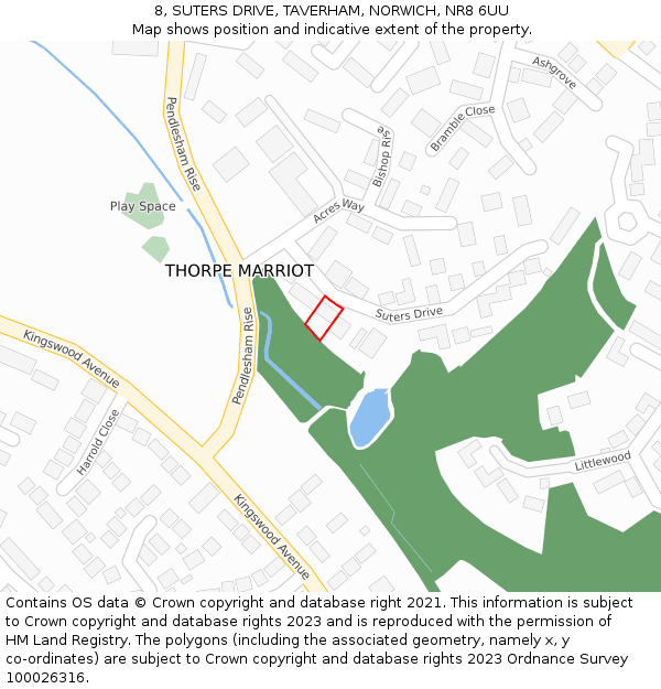 8, SUTERS DRIVE, TAVERHAM, NORWICH, NR8 6UU: Location map and indicative extent of plot