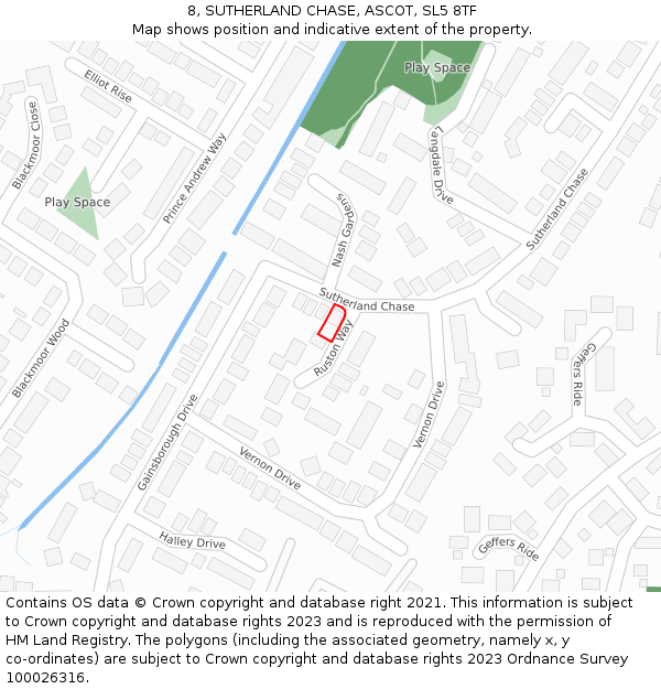 8, SUTHERLAND CHASE, ASCOT, SL5 8TF: Location map and indicative extent of plot