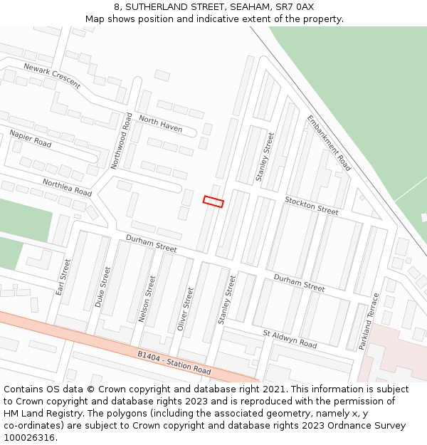 8, SUTHERLAND STREET, SEAHAM, SR7 0AX: Location map and indicative extent of plot