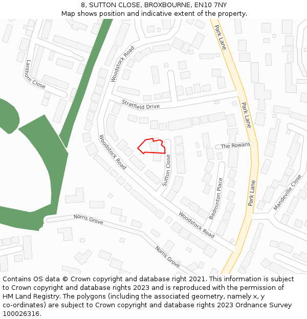 8, SUTTON CLOSE, BROXBOURNE, EN10 7NY: Location map and indicative extent of plot