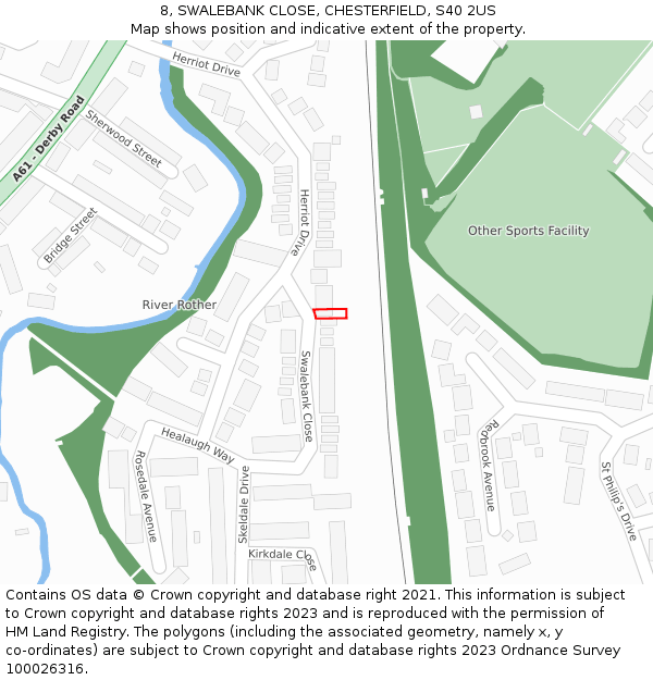 8, SWALEBANK CLOSE, CHESTERFIELD, S40 2US: Location map and indicative extent of plot