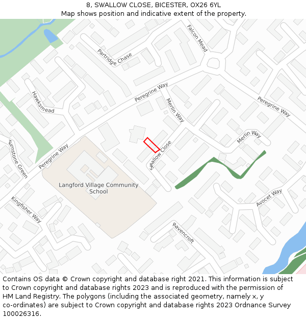 8, SWALLOW CLOSE, BICESTER, OX26 6YL: Location map and indicative extent of plot