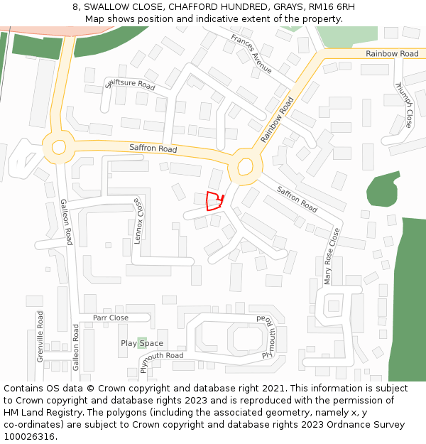 8, SWALLOW CLOSE, CHAFFORD HUNDRED, GRAYS, RM16 6RH: Location map and indicative extent of plot