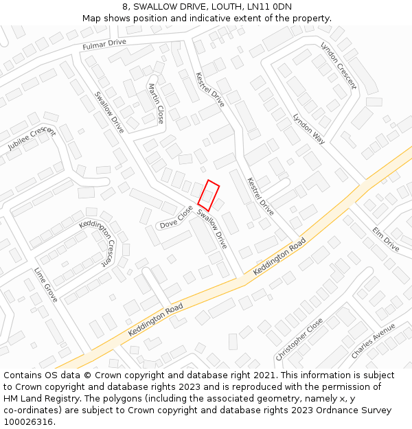 8, SWALLOW DRIVE, LOUTH, LN11 0DN: Location map and indicative extent of plot