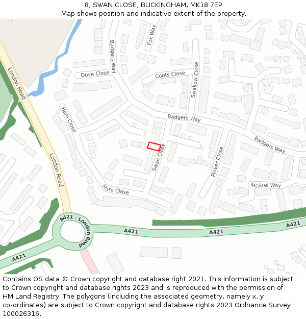 8, SWAN CLOSE, BUCKINGHAM, MK18 7EP: Location map and indicative extent of plot