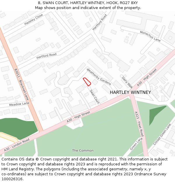 8, SWAN COURT, HARTLEY WINTNEY, HOOK, RG27 8XY: Location map and indicative extent of plot