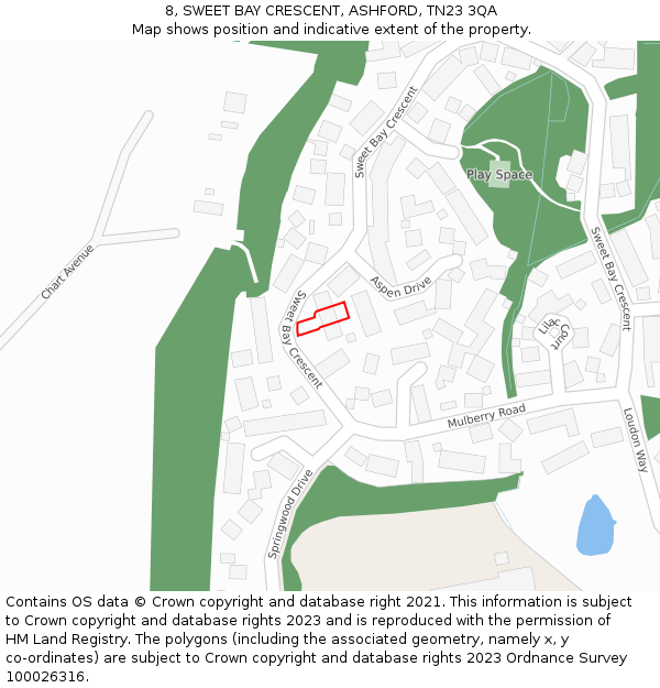8, SWEET BAY CRESCENT, ASHFORD, TN23 3QA: Location map and indicative extent of plot