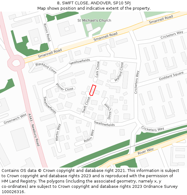 8, SWIFT CLOSE, ANDOVER, SP10 5PJ: Location map and indicative extent of plot