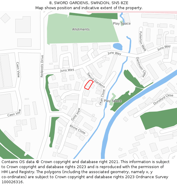 8, SWORD GARDENS, SWINDON, SN5 8ZE: Location map and indicative extent of plot