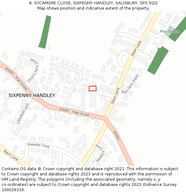 8, SYCAMORE CLOSE, SIXPENNY HANDLEY, SALISBURY, SP5 5QQ: Location map and indicative extent of plot