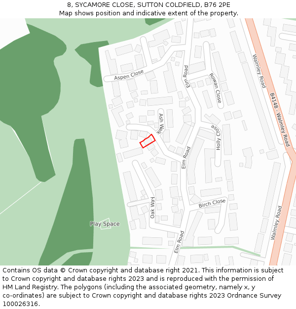 8, SYCAMORE CLOSE, SUTTON COLDFIELD, B76 2PE: Location map and indicative extent of plot