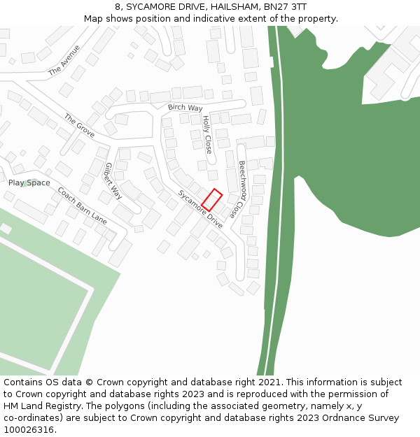 8, SYCAMORE DRIVE, HAILSHAM, BN27 3TT: Location map and indicative extent of plot
