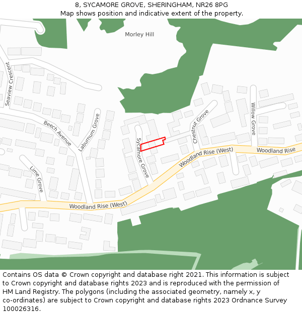 8, SYCAMORE GROVE, SHERINGHAM, NR26 8PG: Location map and indicative extent of plot