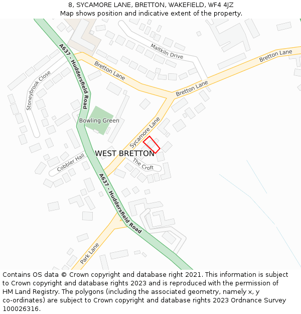 8, SYCAMORE LANE, BRETTON, WAKEFIELD, WF4 4JZ: Location map and indicative extent of plot