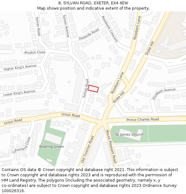 8, SYLVAN ROAD, EXETER, EX4 6EW: Location map and indicative extent of plot