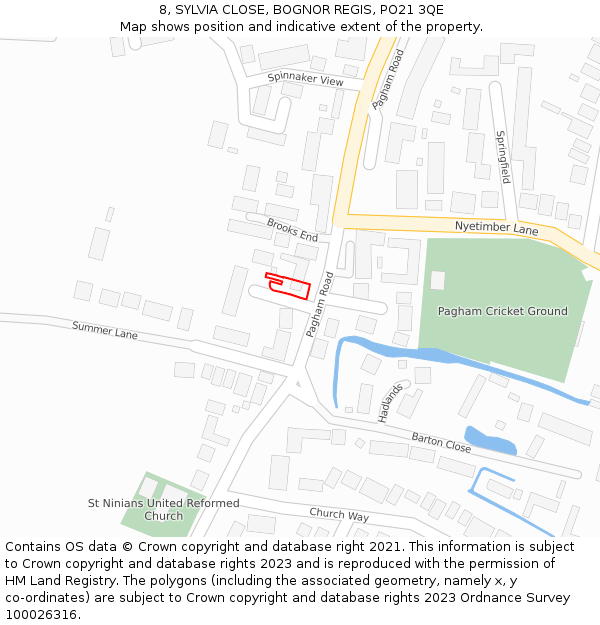 8, SYLVIA CLOSE, BOGNOR REGIS, PO21 3QE: Location map and indicative extent of plot