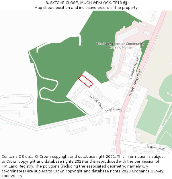 8, SYTCHE CLOSE, MUCH WENLOCK, TF13 6JJ: Location map and indicative extent of plot