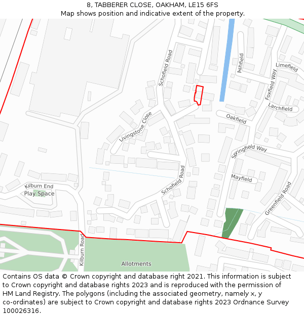 8, TABBERER CLOSE, OAKHAM, LE15 6FS: Location map and indicative extent of plot