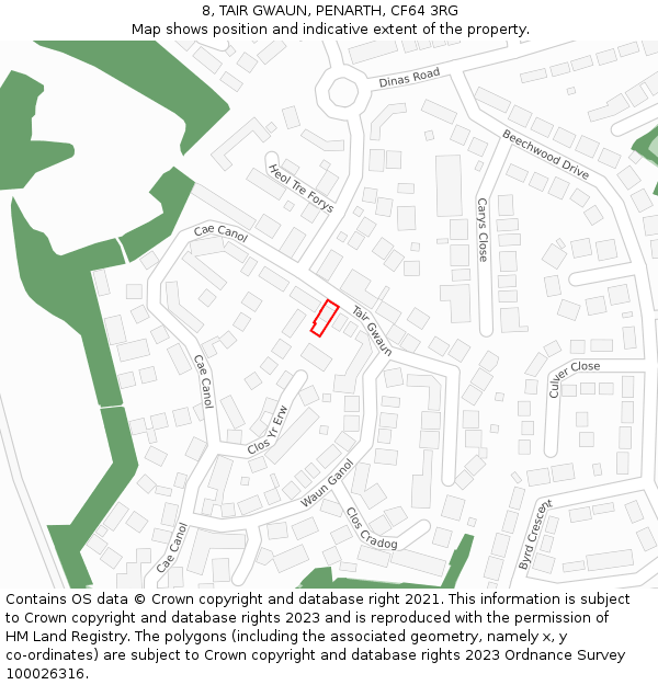 8, TAIR GWAUN, PENARTH, CF64 3RG: Location map and indicative extent of plot