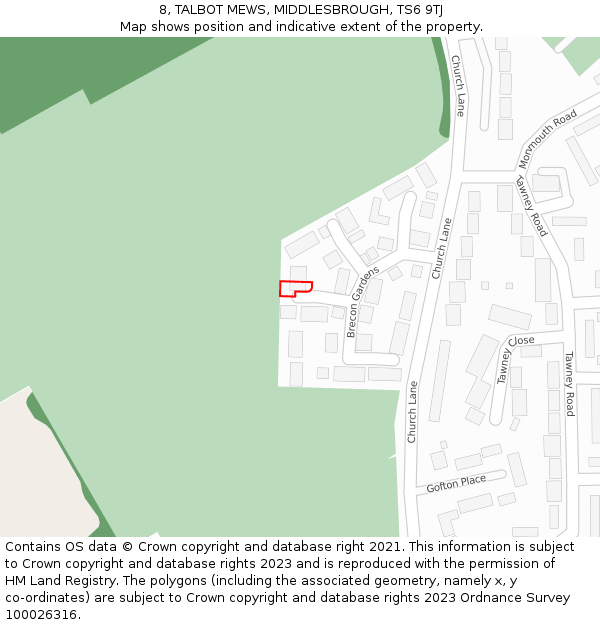8, TALBOT MEWS, MIDDLESBROUGH, TS6 9TJ: Location map and indicative extent of plot