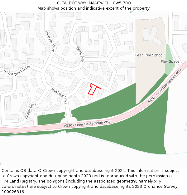 8, TALBOT WAY, NANTWICH, CW5 7RQ: Location map and indicative extent of plot