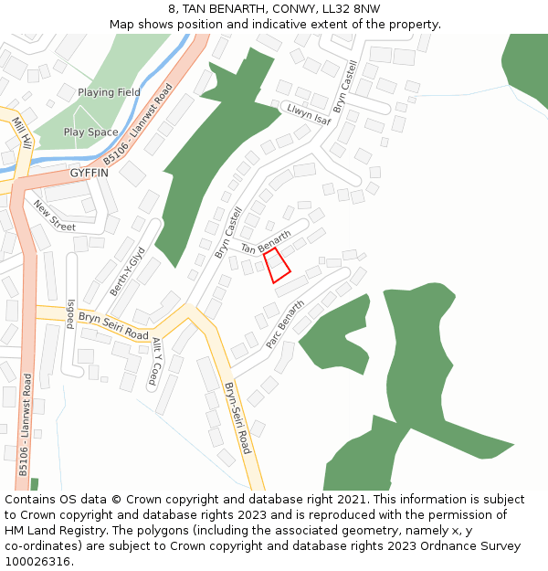 8, TAN BENARTH, CONWY, LL32 8NW: Location map and indicative extent of plot