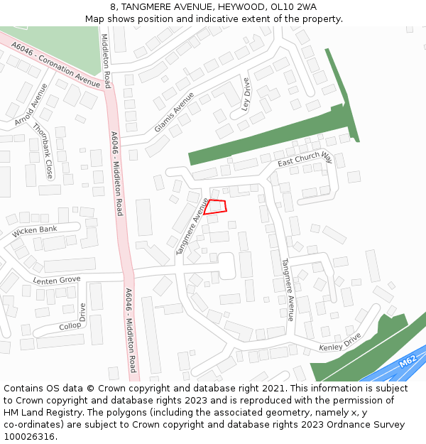 8, TANGMERE AVENUE, HEYWOOD, OL10 2WA: Location map and indicative extent of plot