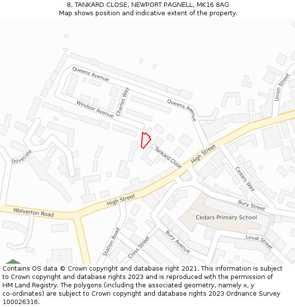 8, TANKARD CLOSE, NEWPORT PAGNELL, MK16 8AG: Location map and indicative extent of plot