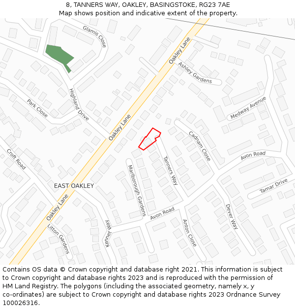 8, TANNERS WAY, OAKLEY, BASINGSTOKE, RG23 7AE: Location map and indicative extent of plot