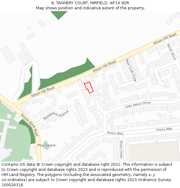 8, TANNERY COURT, MIRFIELD, WF14 9DR: Location map and indicative extent of plot