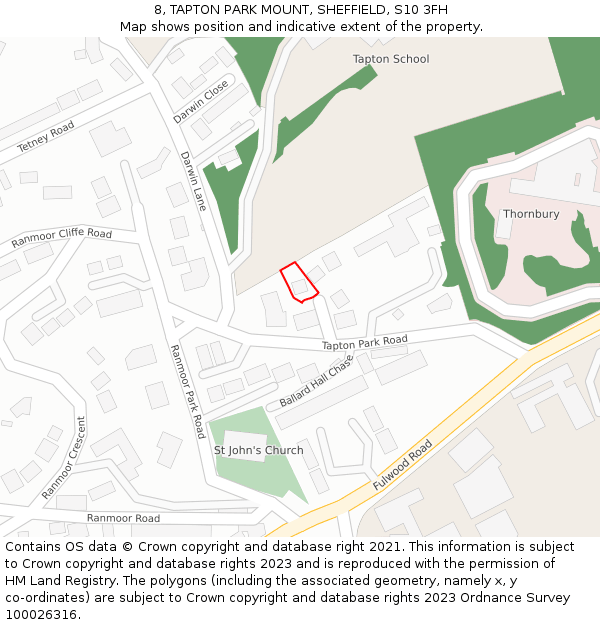 8, TAPTON PARK MOUNT, SHEFFIELD, S10 3FH: Location map and indicative extent of plot