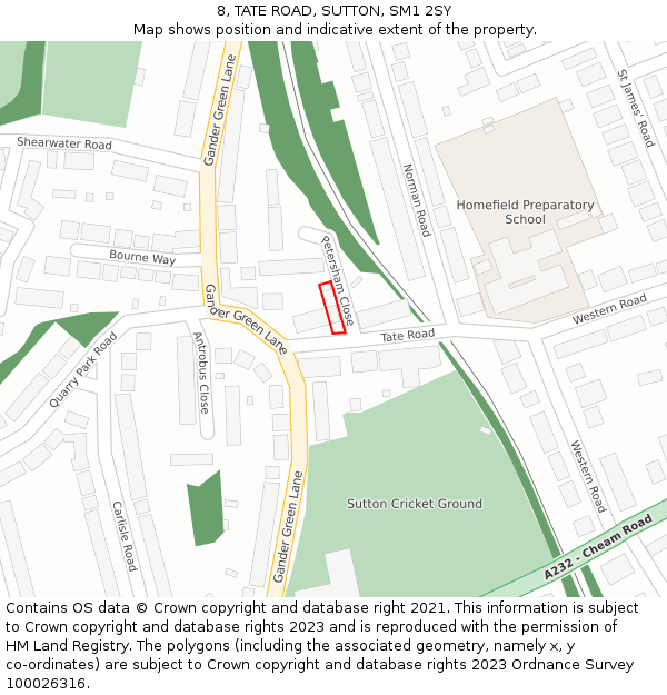8, TATE ROAD, SUTTON, SM1 2SY: Location map and indicative extent of plot