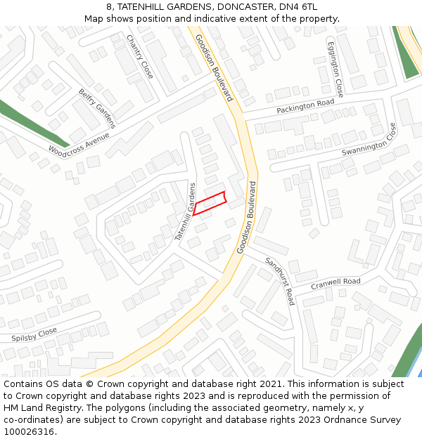 8, TATENHILL GARDENS, DONCASTER, DN4 6TL: Location map and indicative extent of plot