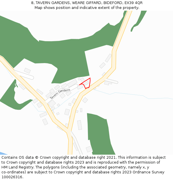 8, TAVERN GARDENS, WEARE GIFFARD, BIDEFORD, EX39 4QR: Location map and indicative extent of plot